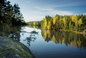 Fall morning in Kaitalampi lake in Espoo, Finland